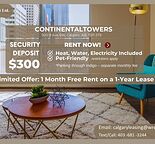 $300 Deposit + 1 Month Free Rent including Heat, Water, & Electricity at Continental Towers!