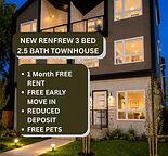 NEW 3 BED 2.5 BATH TOWNHOUSE IN RENFREW! FREE RENT! REDUCED DEPOSIT!