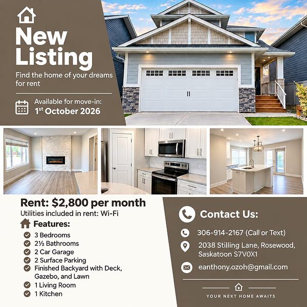 Modern 3-bedroom, 2.5-bathroom home in Rosewood, Saskatoon